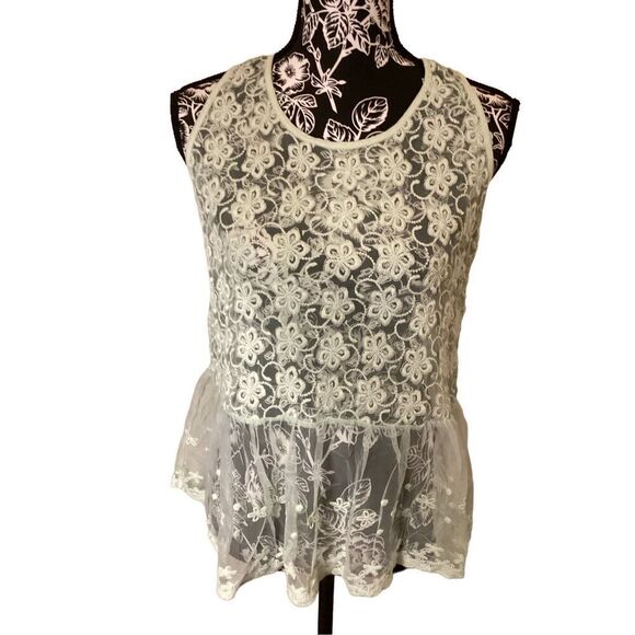 Pastel Green Ruby & Bloom Floral Lace Tank Top Ruffles Boho Bohemian Hippie - Picture 2 of 8